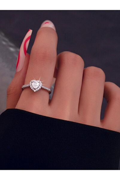 Take Two By Styli خاتم فضي مرصع بأحجار الراين على شكل قلب