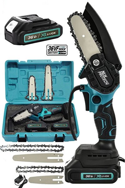 newprotech Extra Güçlü Çift Bataryajlı Ağaç Odun Dal Budama Testeresi mavi