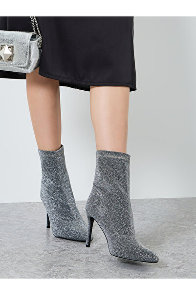 Styli Women Silver Glitter Ankle Boots