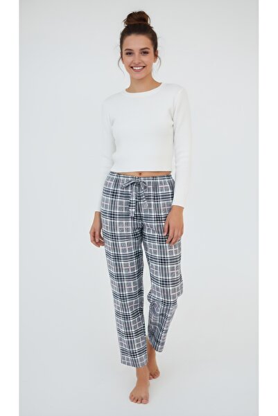 noend Women's Pink Plaid Patterned Relaxed Fit Pocketless Two Thread Cotton P...