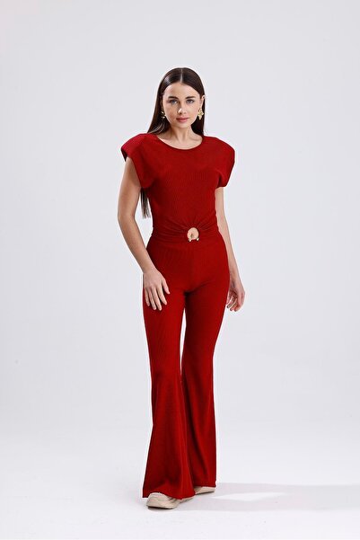 VELİZADE طقم نسائي مكون من قطعتين ذو خصر مرتفع ومرن ومريح موديل واسع الأرجل ب...