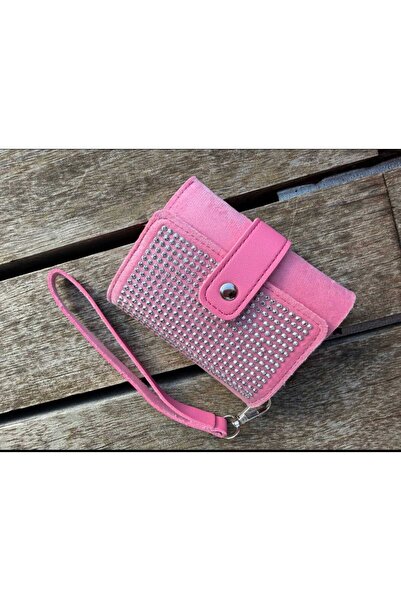 ÖZÜM TAKI Women's Stoned Multi-Compartment Card Holder Detail Wallet Pink