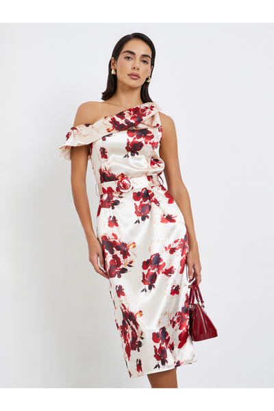 Styli Women Floral Print One-Shoulder Sheath Midi Dress
