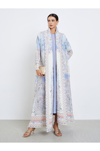 Take Two By Styli عباية بأكمام طويلة مطبوع بالكامل ومزخرفة ومكشكشة