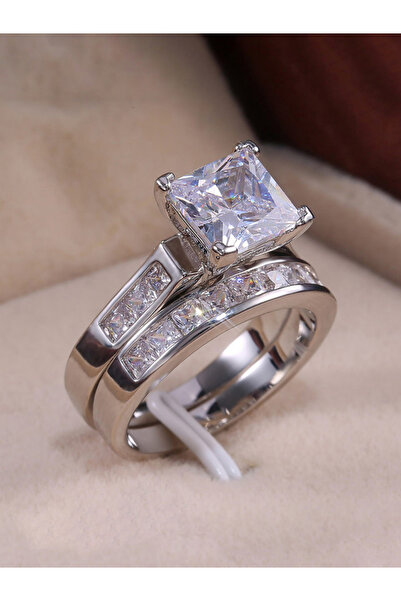 Take Two By Styli عبوة من قطعتين - خواتم مربعة مرصعة ومزخرفة