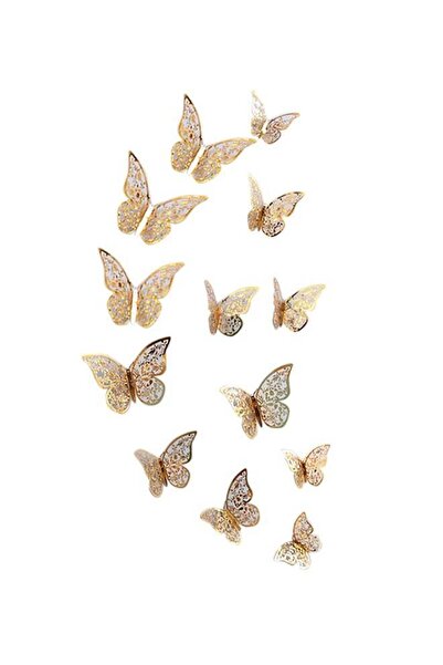 Generic 12-Piece Hollow-Out 3D Butterfly Wall Decal With Glue Gold