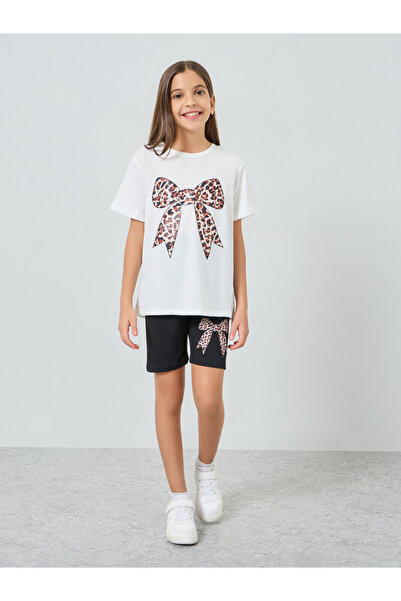 Styli Teens Leopard Bow T-Shirt and Shorts Set