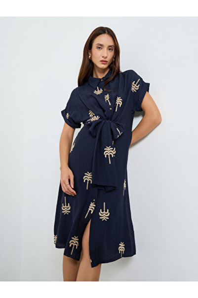 Take Two By Styli Women Embroidered Palm Midi Shirt Dress
