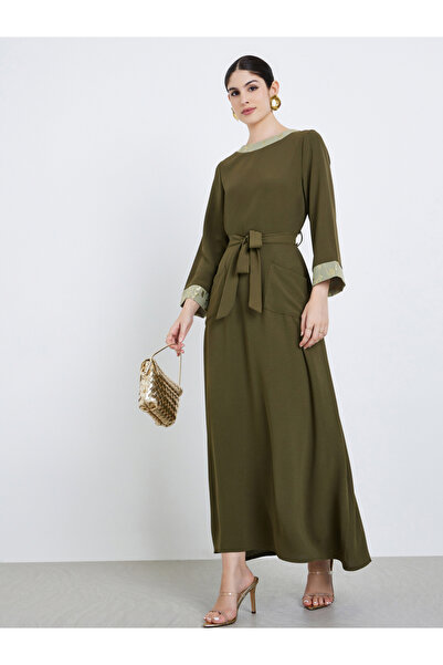 Styli Women Olive Foil Print A-Line Jalabiya