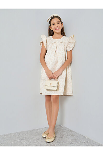 Styli Teens Ruffled Sleeve Jacquard Dress