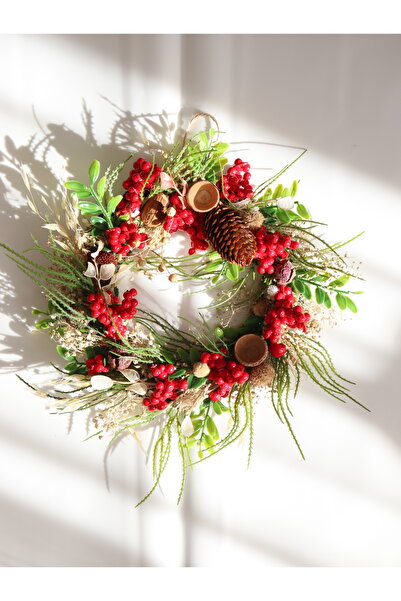 Ütopik çiçek Kokina Kızılcık Detaylı Yılbaşı Kapı Süsü yılbaşı süsü