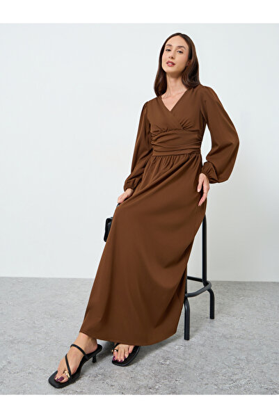 Take Two By Styli Women Solid Balloon Sleeves Maxi Dress