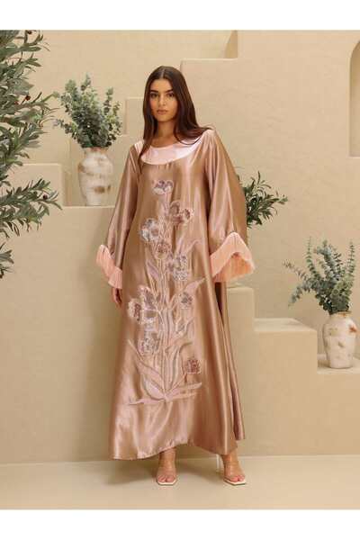 IKKXA أكمام عصرية بتصميم زهور أنيقة من القماش اللامع