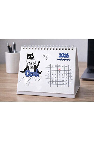 DopaMind Kedili 2026 Masa Takvimi (Mukavva taban)-Kişiselleştirilebilir-