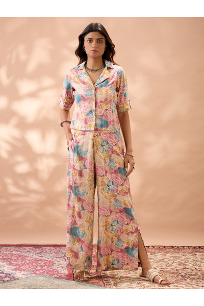 Globus By Styli Multi Floral Notched Lapel Shirt and Trousers Fusion Co-Ords