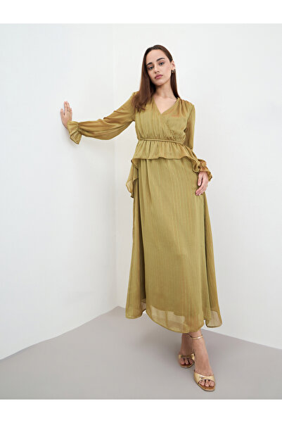 Styli Ruffled Flare Wrap Front Maxi Dress