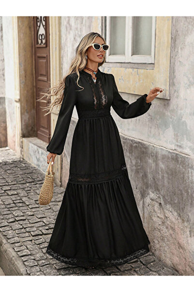 Take Two By Styli Women's Solid Cut Out Detail V Neck Long Sleeve Maxi Dress