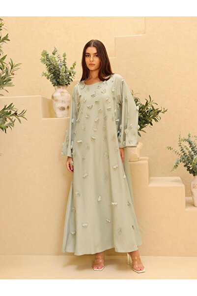 IKKXA جلابية أنيقة مزينة بزهور ثلاثية الأبعاد