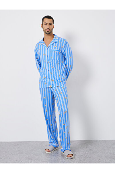 Styli Men Striped Oversized Shirt and Pyjama Set