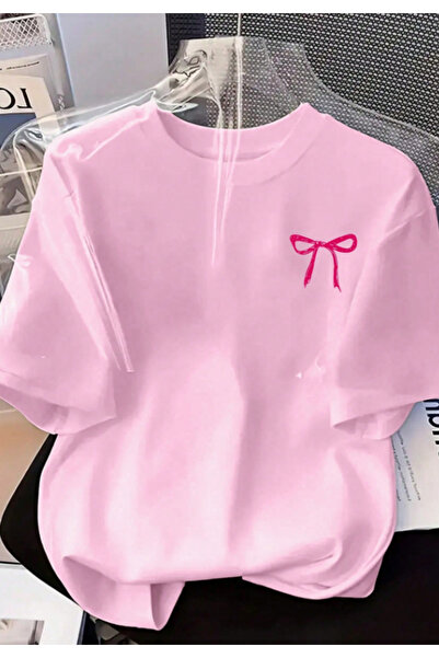 Arz giyim Γυναικείο μπλουζάκι Oversize Basic με κοντά μανίκια σε ροζ χρώμα