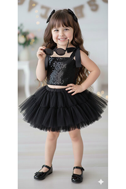 Tinypeople Girls' Black Sequined Tutu Suit Tutu Children's Suit Party Dress C...