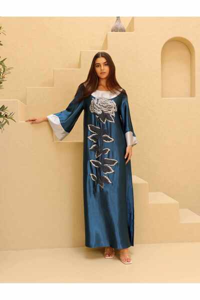 IKKXA أكمام عصرية أنيقة من القماش اللامع بتصميم زهور كبيرة