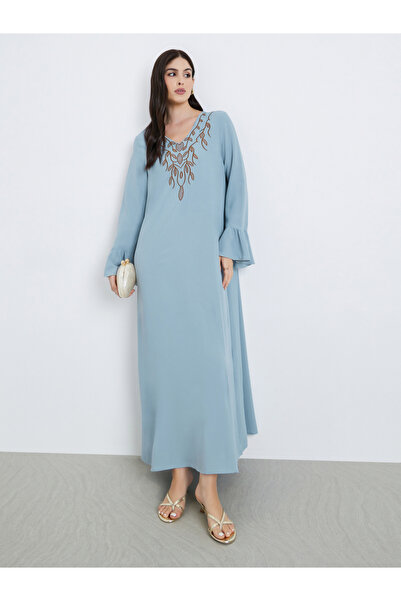 Styli Women Blue Maxi Jalabiya with Embroidered Detail