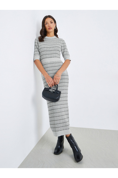 Styli Women Knit Midi Dress with Short Sleeves