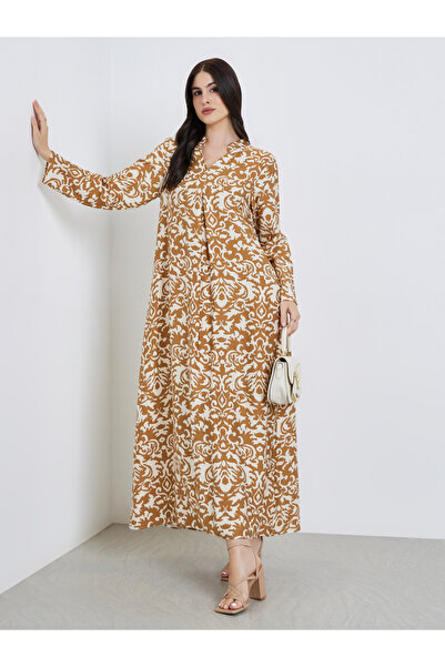 Styli Women All-Over Print Collared Jalabiya