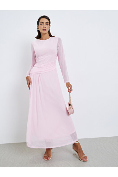 Styli فستان ميدي للحفلات بتصميم موحد من خامات مختلفة