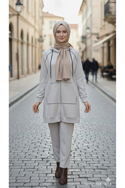 azram Tunic Zippered Line Detail Cap Tunic Jacket