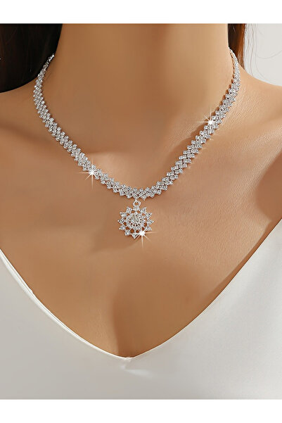 Take Two By Styli Silver Crystal Snowflake Pendant Necklace