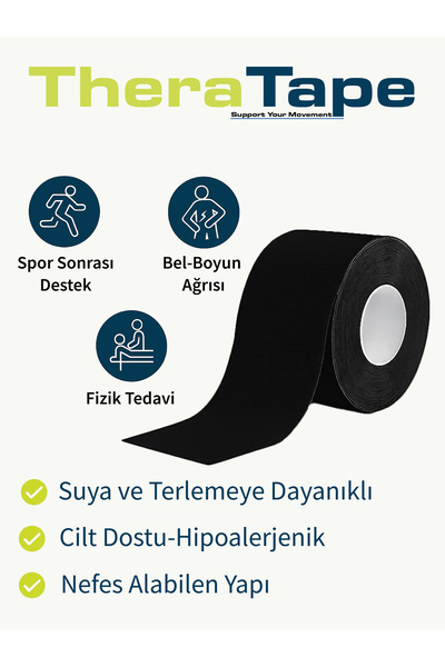 Theratape Support Your Movement Black Color Sports Tape 5 Meters X 5 cm Kinesio Tape Physiotherapist Tape