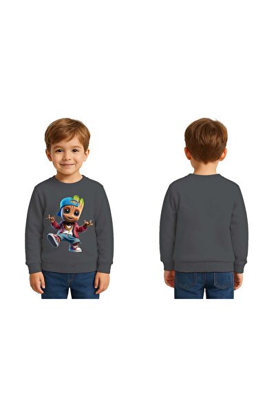 SEDİRLİ Унисекс голяма детска блуза с принт и 3-нишка подплата от шерпа