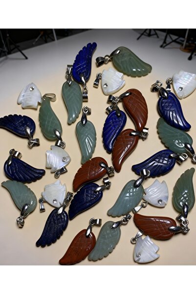 nss sky rock Doğal Taş Kanat ve Balık Kolye Ucu Aventurin Yıldız Taşı Lapis K...