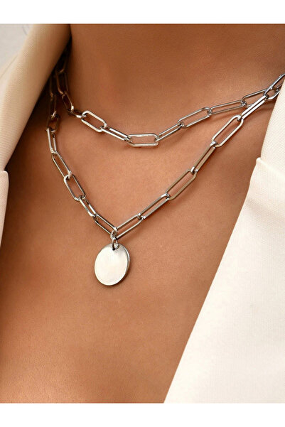 Take Two By Styli Silver Chain Necklace with Round Pendant