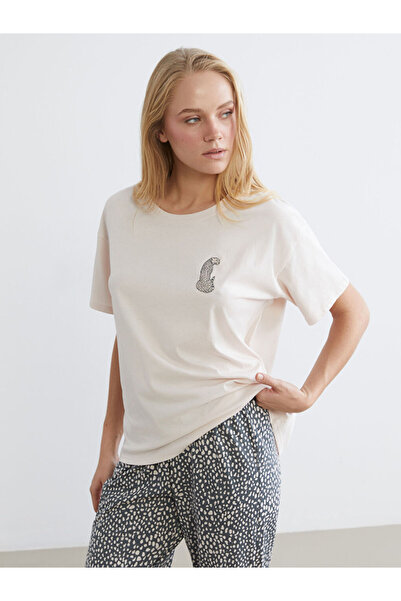 LC Waikiki Lcw Dream Gray Leopard Patterned Women's Pajama Set