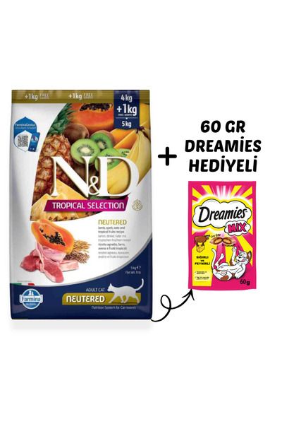 N&D N & D Tropical Kuzu Etli 4+1 kg Kısırlaştırılmış Yetişkin Kedi Maması +60...