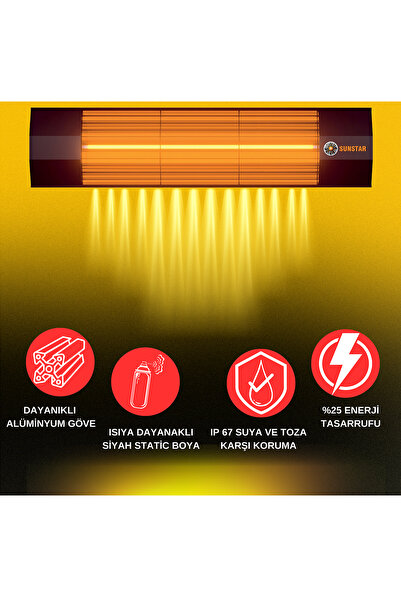 Sunstar Elektrikli Halojen Isıtıcı Soba – IP67 – İç/Dış Mekânlar – Kumandalı/Kumandasız