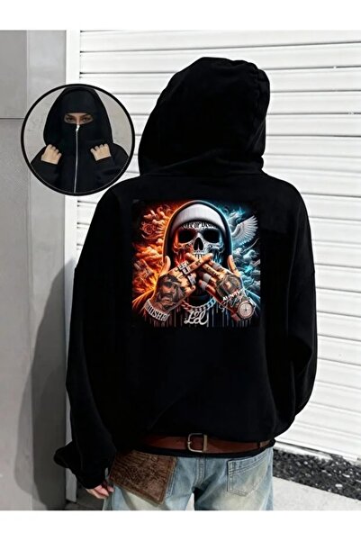 LOTS MODA Φούτερ Ninja Unisex με μάσκα χιονιού Ζακέτα με 2 νήματα χοντρό φλις