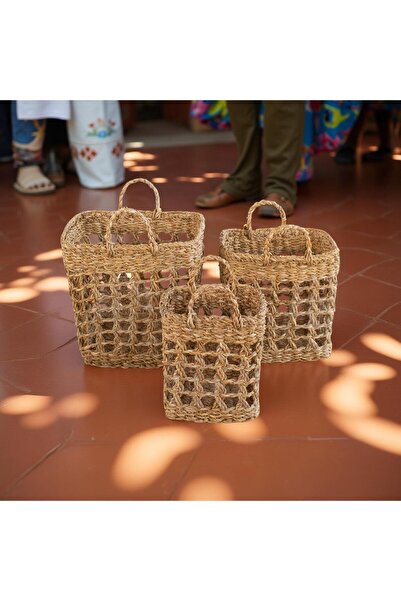 URALLAR HOME DESİGN DİZAYNIR TRANSPARAN KULPLU ÜÇLÜ SET SEPET