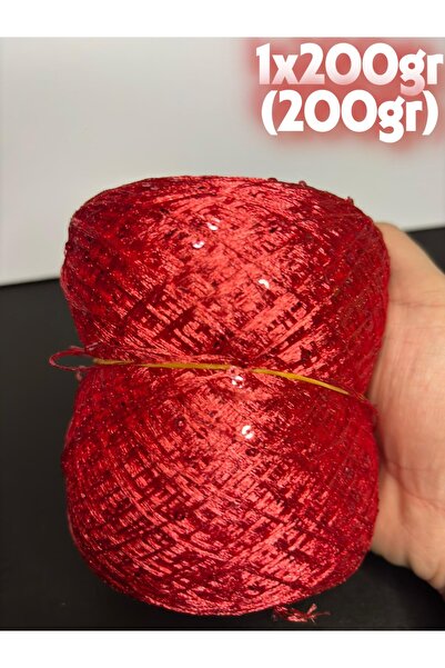 Ana&Kuzusu İplik Nar çiçeği kırmızı floş pullu örgü ip 200gr