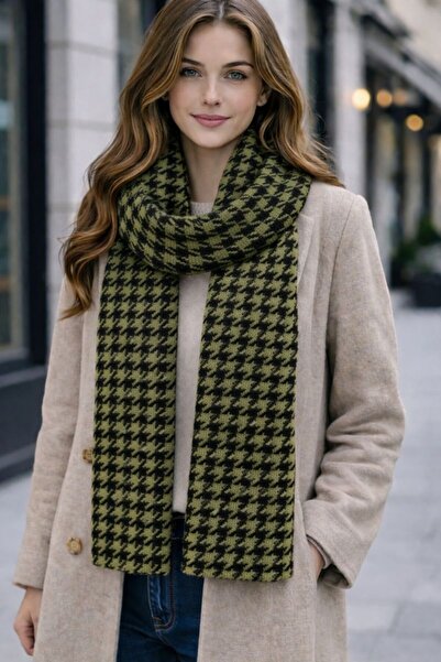 Wega Moda Houndstooth Patterned Double-Sided Knit Scarf - Unisex Knit Scarf