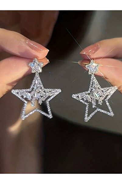 Take Two By Styli Embellished Silver Star Dangle Earrings