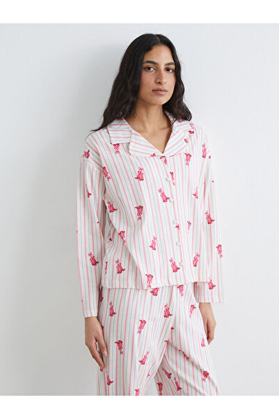 LC Waikiki Lcw Dream Ecru Shirt Collar Patterned Women's Pajama Set