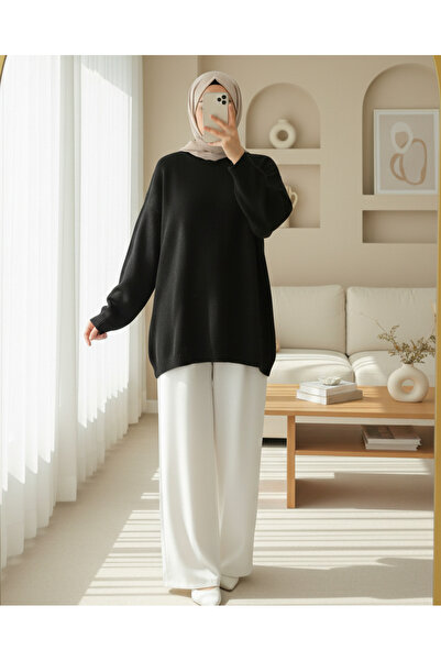 Modamorfo Round Neck Casual Knitwear Sweater -Black