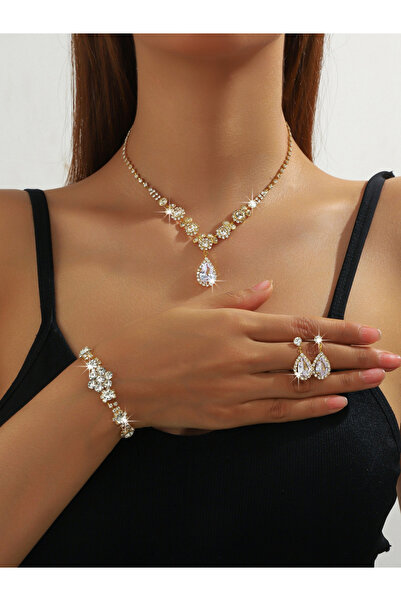 Take Two By Styli طقم عقد وأقراط وسوار من الكريستال الفضي