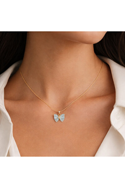 Bittox قلادة نسائية بسلسلة ذهبية وفضية مع شكل فراشة من الأحجار الملونة - هدية...