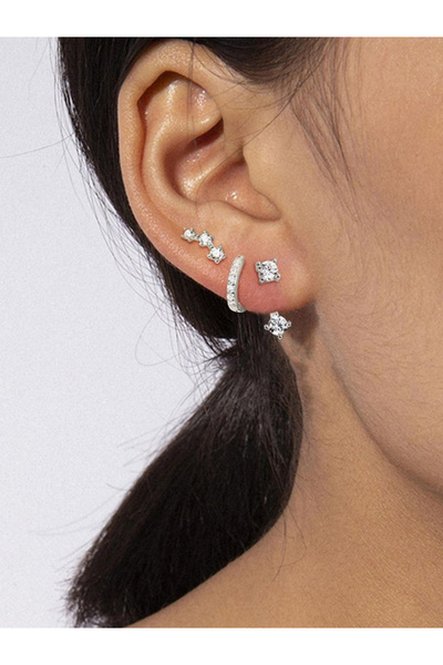 Take Two By Styli Pack of 3 - Embellished Silver Stud Earring