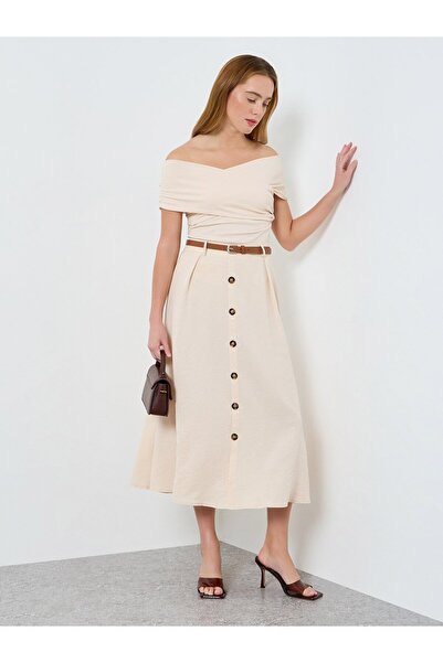 Take Two By Styli Women Solid Button Front Detail A-Line Skirt